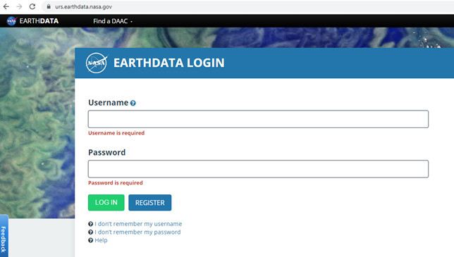 NASA Earthdata login page