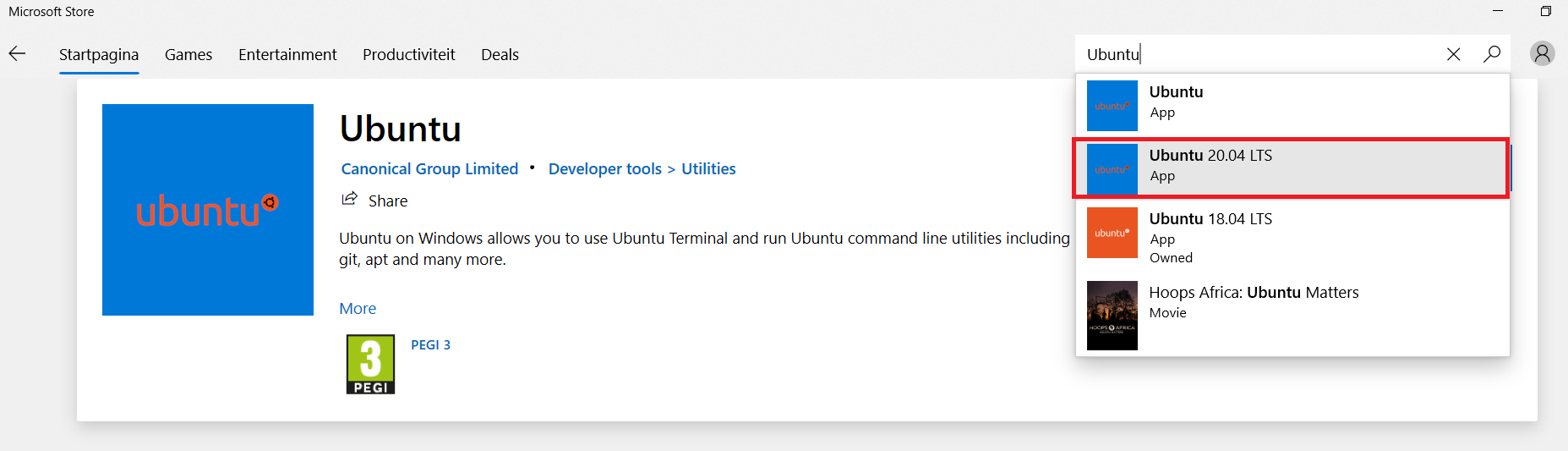 Search for Ubuntu