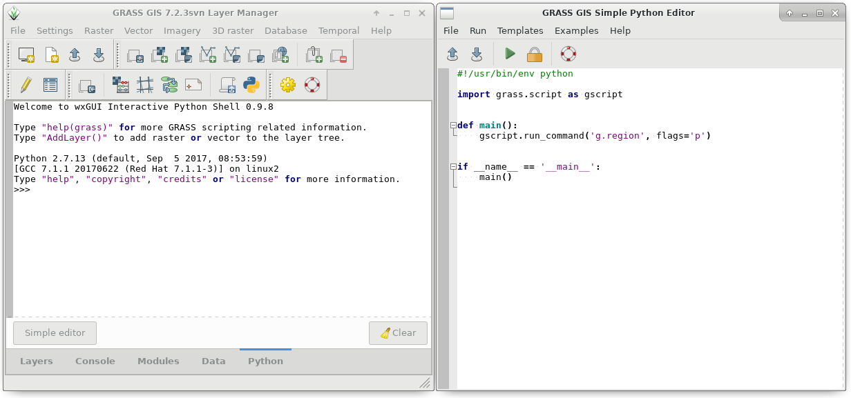 Python console and simple python editor